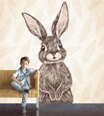 Рисованый кролик на фоне морковок, коричневый