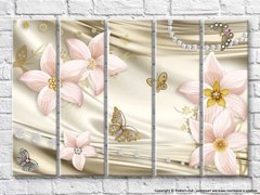 Бабочки и цветы из бижутерии на шелковом фоне