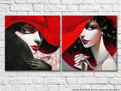 Портреты девушек в красных шляпах, работы современного художника