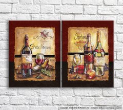 Вино, фрукты и сыр в винтажном стиле, диптих