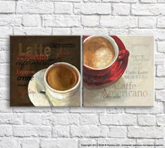 Кофе и Капучино на белом и коричневом фоне, диптих