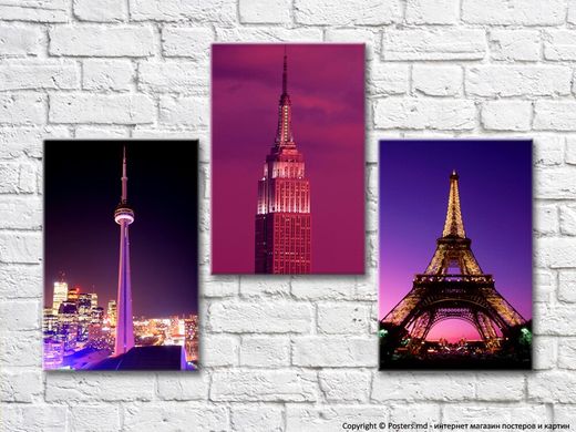 Turnuri ale orașelor lumii pe fundal violet
