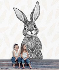 Рисованый кролик на фоне морковок, серый