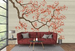 Ramura de copac abstractă cu floare roșie