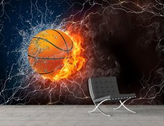 Баскетбольный мяч на фоне воды и огня