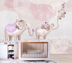 Семья слонов на бежево розовом абстрактном фоне