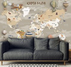 Карта мира в коричнево бежевых оттенках, ретро на русском языке
