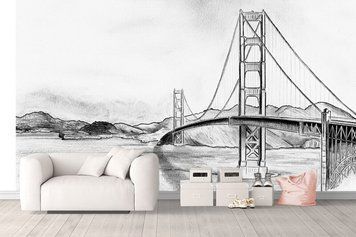 Fototapet &bdquo;Podul Golden Gate &icirc;n stil alb-negru, creion&rdquo;