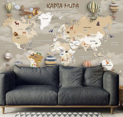 Карта мира в коричнево бежевых оттенках, ретро на русском языке