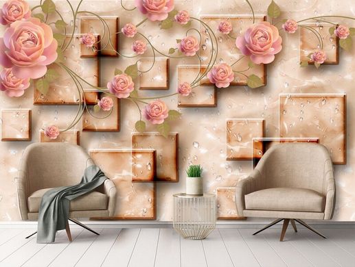 Некрупные розовые розы на 3Д фоне с каплями