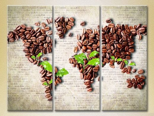 Триптих Карта мира из зерен кофе_02