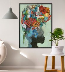 Абстрактный рисунок женщины африканки, салатовый фон