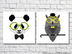 Панда в очках и сова с тростью