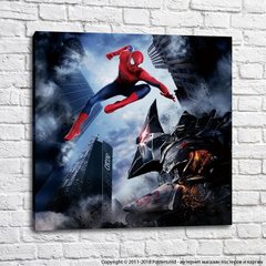 Человек-паук на фоне башни Оскорп
