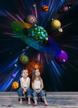 Разноцветные планеты на черном фоне, космос