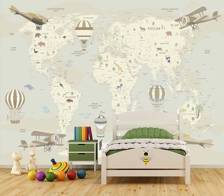 Детская карта мира в спокойных пастельных тонах