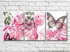 Бабочки на фоне розовых лепестков орхидей
