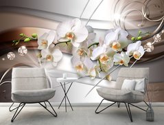 Светлые орхидеи на коричневом абстрактном фоне