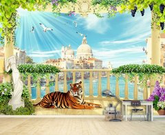 Тигр и олоны в цветах с видом на Венецию