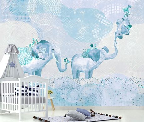 Семья слонов на бирюзовом абстрактном фоне