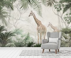 Два жирафа на фоне тропического леса