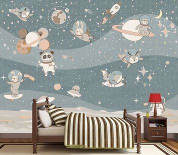 Animale astronauți pe fundalul spațiului cosmic cu planete