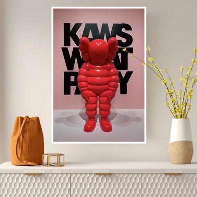 Portretul unei figuri de artist Kaws pe un fundal roz