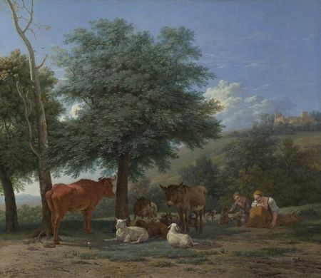 Сельскохозяйственные животные с мальчиком и пастушкой