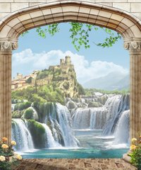 Фреска колонны и вид на водопады