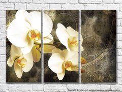 Ветка орхидеи на бронзовом фоне с завитками