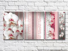 Ветки белой орхидеи на розовом узорчатом фоне