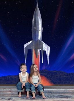 Ракета на фоне звездного неба, космос
