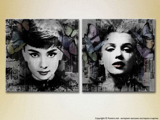 Одри Хепбер и Мерлин Монро, современная стилизация с бабочками
