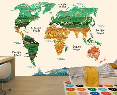 Harta lumii pentru copii cu schelete de dinozaur pe fundal bej