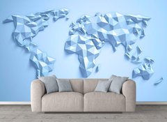 Harta lumii abstracte fatetata pe fundal albastru