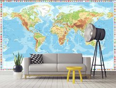 Harta politica a lumii si steaguri ale tarillor din jurul perimetrului