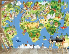Детская красочная карта мира на голубом фоне