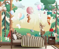 Сказочный лес с животными и воздушными шарами