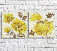Желтые хризантемы на бежевом фоне, диптих
