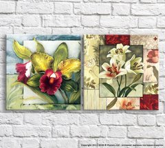 Белые магнолии и орхидеи на фоне абстракции, диптих