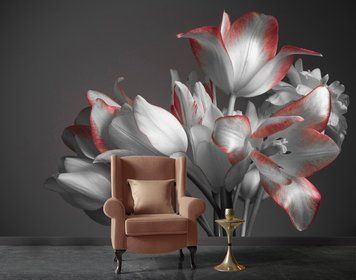Buchet de lalele colorate pe fond gri