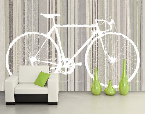 Белый велосипед на зеленом полосатом фоне