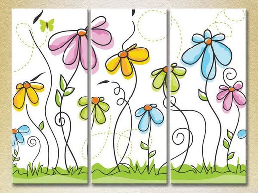 Триптих Бабочки и цветочки
