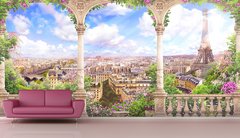 Аркада с колоннами и видом на Париж и Эйфелеву башню