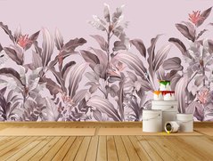 Крупные тропические растения с яркими цветами, пастельно фиолетовый
