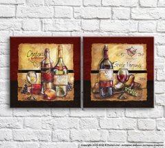 Вино, сыр и фрукты в ретро стиле, диптих