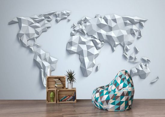 Harta lumii abstracta fatetata pe fundal gri deschis