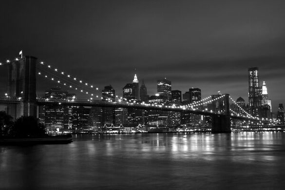 Fototapet Noapte Podul Brooklyn alb-negru, New York
