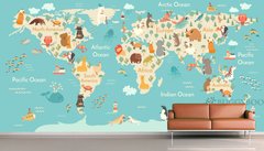 Животные разных стран и морские обитатели на детской карте мира