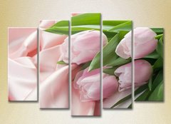 Полиптих Розовые тюльпаны на шелковой ткани_03
